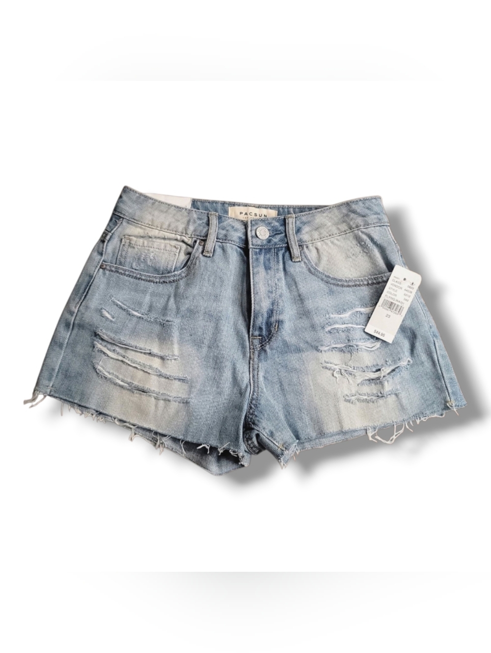 PACSUN  Washed Light Blue High Rise Distressed Denim Shorts